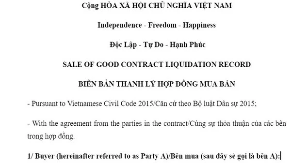 Biên bản thanh lý hợp đồng tiếng Anh và quy trình thực hiện