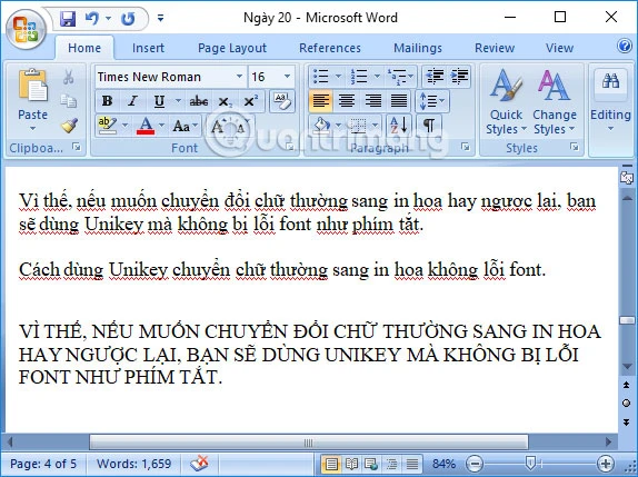 Cách chuyển chữ thường thành chữ hoa và ngược lại trên Word