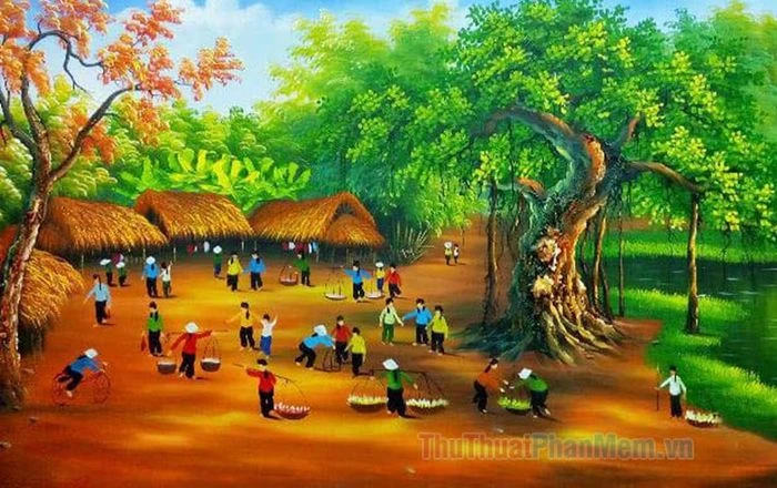Vẽ tranh phong cảnh làng quê Việt Nam tuyệt đẹp