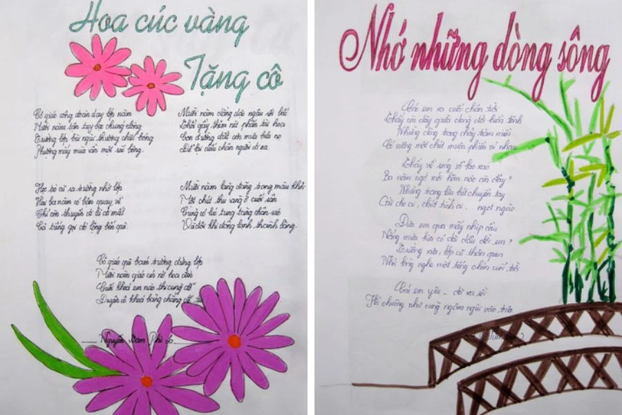 Trang trí viền báo tường với hình ảnh thiên nhiên