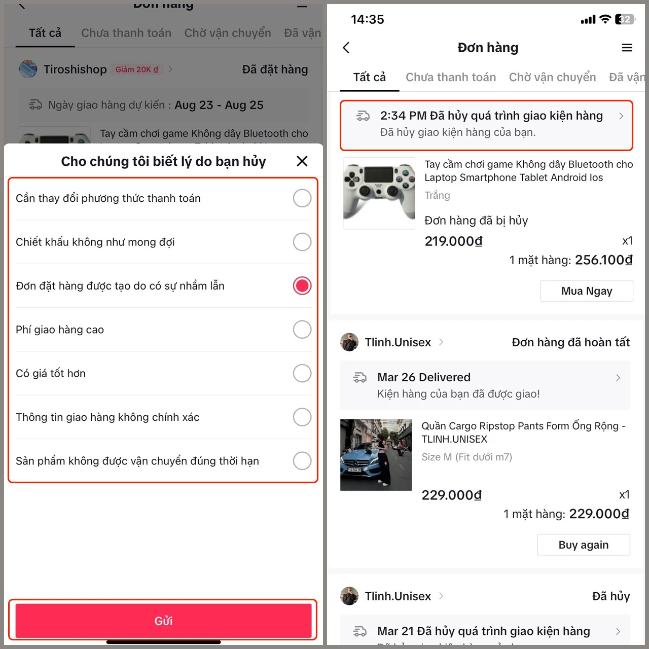 Hướng dẫn hủy đơn hàng trên TikTok khi đang vận chuyển