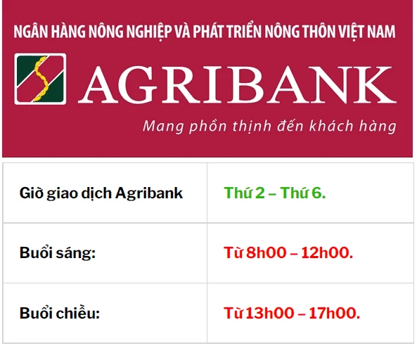 Ngân hàng Agribank mấy giờ làm việc trong tuần