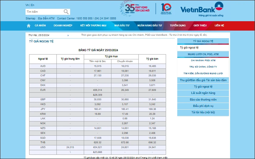 Tìm hiểu tỷ giá ngoại tệ Vietinbank mới nhất