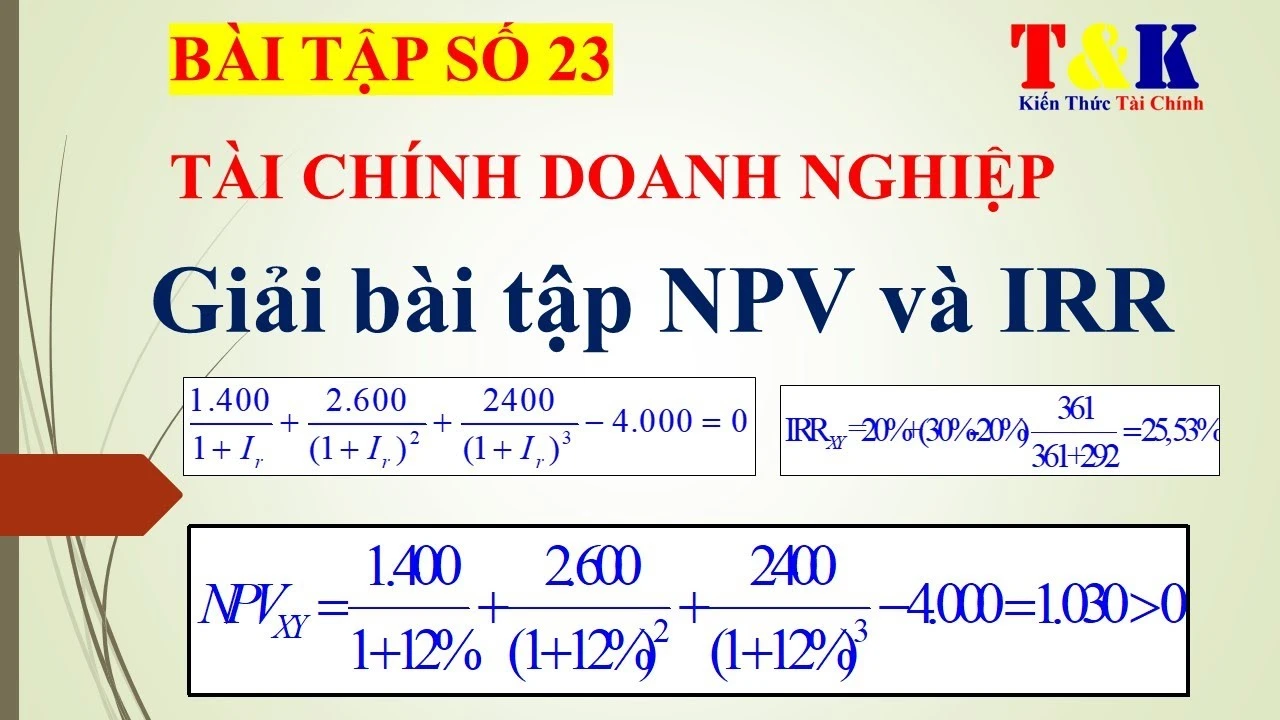 Bài tập tính NPV của dự án có lời giải chi tiết